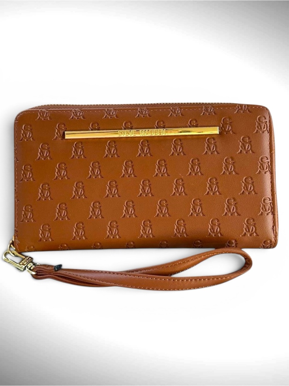 Steve Madden Brown Logo Zip Around Wallet Wristlet Vegan Leather